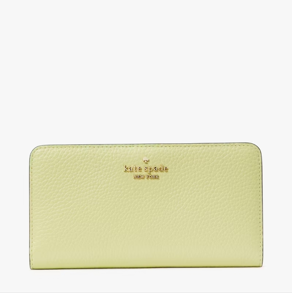 kate spade Lemon Yellow Pebbled Leather Zip Wallet